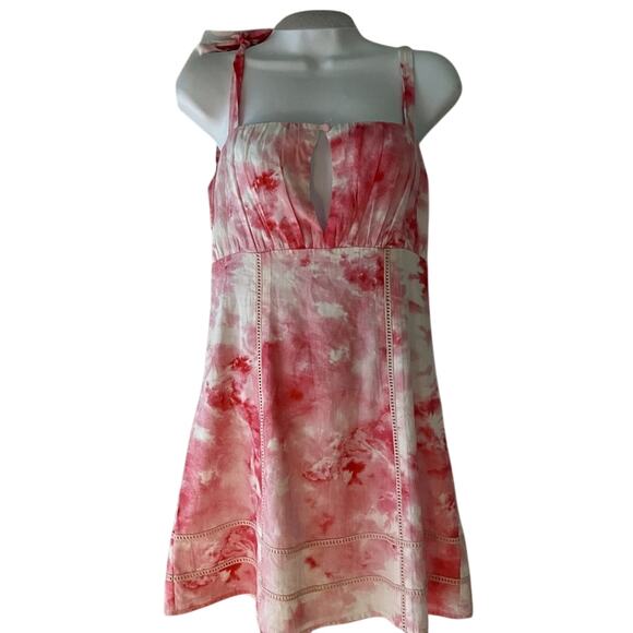 Lovers + Friends Mini Dress Cotton Pink White Strapless Poppy Small - Picture 1 of 8